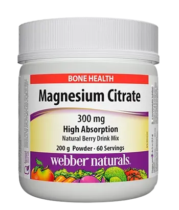 Webber Naturals Magnesium Citrate Powder 300 мг Магнезий Цитрат с Висока Абсорбация - 200 грама прах с вкус на горски плодове, 60 дози