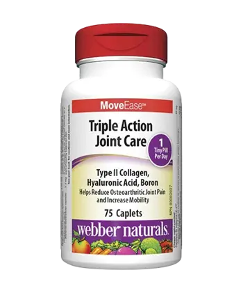 Webber Naturals MoveEase™ Triple Action Joint Care Тройна Грижа за Ставите с Колаген, Бор и Хиалуронова Киселина - 75 каплети, 75 дози