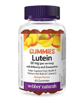 Webber Naturals Очно Здраве Лутеин с Черна Боровинка и Зеаксантин - 60 желирани таблетки с вкус на манго, 60 дози
