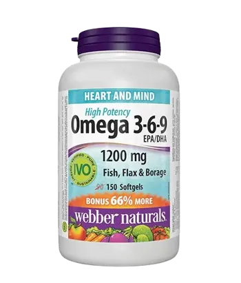 Webber Naturals Omega 3-6-9 1200 мг В Подкрепа на Имунитета, Зрението и Мозъчната Функция Омега 3-6-9