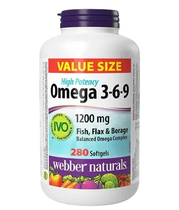 Webber Naturals Omega 3-6-9 1200 мг В Подкрепа на Имунитета, Зрението и Мозъчната Функция Омега 3-6-9