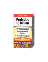 Webber Naturals Probiotic 10 Billion Active Probiotics Пробиотик 5 щама, 10 млрд. Aктивни Пробиотици - 40 капсули, 40 дози