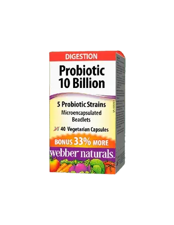 Webber Naturals Probiotic 10 Billion Active Probiotics Пробиотик 5 щама, 10 млрд. Aктивни Пробиотици - 40 капсули, 40 дози