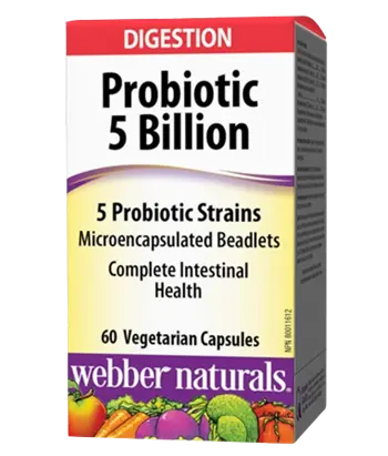 Webber Naturals Probiotic 5 Billion Active Probiotics Пробиотик 5 щама, 5 млрд. Активни Пробиотици - 60 веге капсули, 60 дози