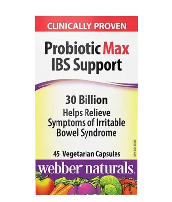 Webber Naturals Probiotic Max IBS Support with 30 Billion Active Cells Пробиотик Max IBS Support (синдром на раздразнените черва) - 45 веге капсули, 45 дози