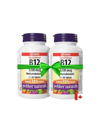 Webber Naturals Промо Пакет "Енергия" - 2х Витамин В12 (метилкобаламин) 1200 мкг - 2 x 80 таблетки с удължено освобождаване, 2 x 80 дози