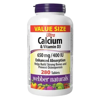 Webber Naturals Ultra Calcium with Vitamin D Костна Система Ултра Калций 650 мг + Витамин D3 400 IU - 280 таблетки, 280 дози