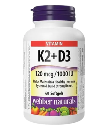 Webber Naturals В Подкрепа на Костите и Зъбите Витамин K2 120 µg + D3 1000 IU 25 µg