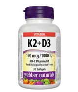 Webber Naturals В Подкрепа на Костите и Зъбите Витамин K2 120 µg + D3 1000 IU 25 µg