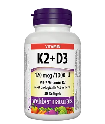 Webber Naturals В Подкрепа на Костите и Зъбите Витамин K2 120 µg + D3 1000 IU 25 µg