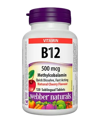 Webber Naturals Vitamin B12 500 мг Енергия, Нервна Система, Мозъчна Функция Витамин В12 - 120 сублингвални таблетки, 120 дози