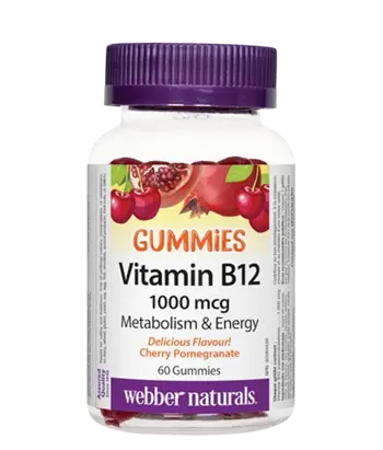 Webber Naturals Vitamin B12 Gummies Витамин В12 1000 µg При Анемия и в Подкрепа на Нервната Система - 60 желирани таблетки, 60 дози