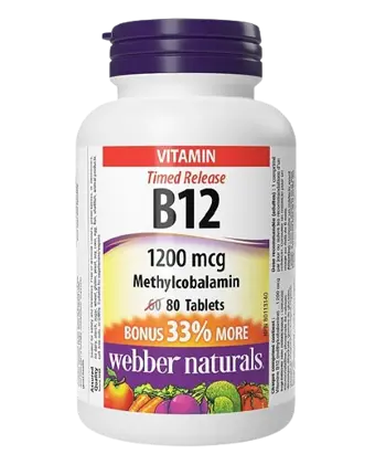 Webber Naturals Vitamin B12 Methylcobalamin 1200 мкг Timed Release Нервна Система и Енергия