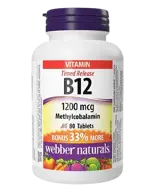 Webber Naturals Vitamin B12 Methylcobalamin 1200 мкг Нервна Система и Енергия Витамин В12 (метилкобаламин) - 80 сублингвални таблетки, 80 дози
