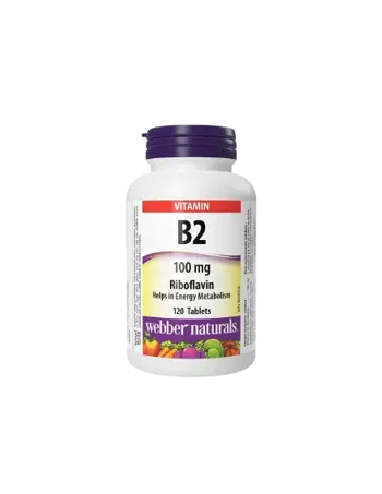 Webber Naturals Витамин B2 (рибофлавин) 100 мг За Енергия и Здрава Кожа - 120 таблетки, 120 дози