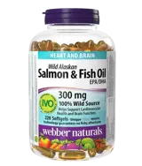 Webber Naturals Wild Alaskan Salmon & Fish Oil 1000 мг Сърдечна и Мозъчна Функция Дива Сьомга (масло) от Аляска + Рибено Масло - 220 софтгел капсули, 220 дози