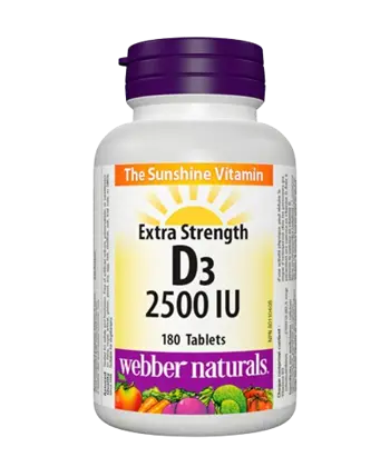 Webber Naturals Здрави Кости и Силен Имунитет Витамин D3 2500 IU - 180 таблетки, 180 дози