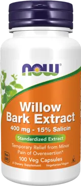 NOW Foods Willow Bark Extract 400 мг Кора от Върба - 100 веге капсули, 50 дози