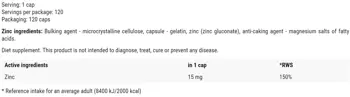 MP Sport Zinc 15 mg as Zinc Gluconate За имунитет и възстановяване х 120 капсули