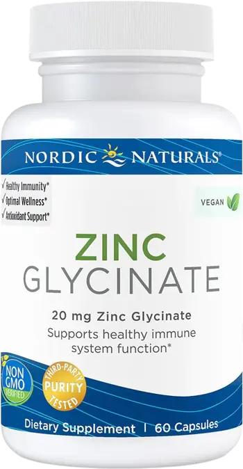 Nordic Naturals Zinc Glycinate 20 mg Цинк Глицинат за Имунитет и Възстановяване х 60 капсули