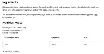 OstroVit Zinc Picolinate 15 мг Limited Edition Цинк Пиколинат - 200 таблетки, 200 дози