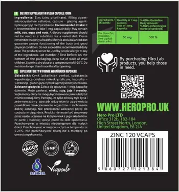 Hiro.Lab Zinc Picolinate 50 mg Цинк Пиколинат за Имунитет, Тестостерон и Възстановяване