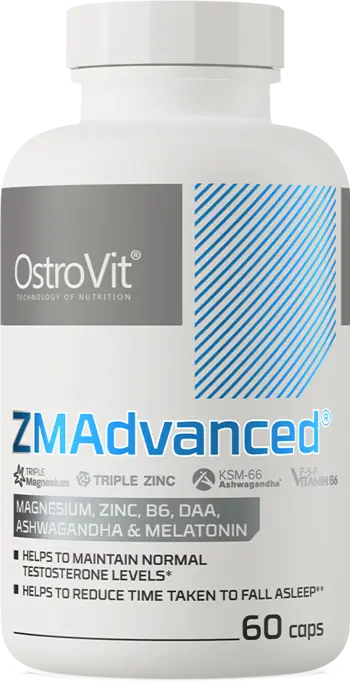 OstroVit ZMAdvanced DAA, Ashwagandha and Melatonin Цинк, Магнезий, D-аспарагинова киселина, Ашваганда, Мелатонин и Витамин В6 - 60 капсули, 30 дози