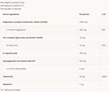 OstroVit ZMAdvanced DAA, Ashwagandha and Melatonin Цинк, Магнезий, D-аспарагинова киселина, Ашваганда, Мелатонин и Витамин В6 - 60 капсули, 30 дози