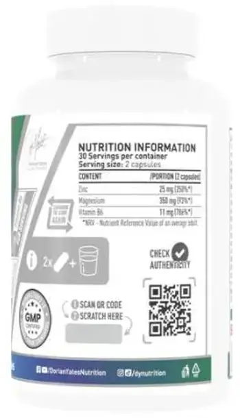 Dorian Yates Nutrition Zn Mg B6 ZMA Complex Цинк, Магнезий и Витамин B6 Комплекс - 60 капсули, 30 дози